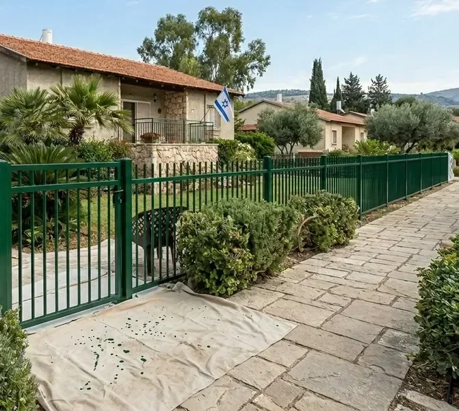 גדר מתכת לאחר צביעה מקצועית בהתזה